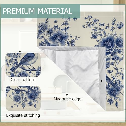 Image of Blue Birds Refrigerator Magnet Cover,Retro Flowers Washable Dishwasher Magnets Decorative Cover,Home Kitchen Decorative Dishwasher Front Panel Cover 23x26 Inch