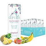 Aspire Healthy Energy Drink with Natural Caffeine - No Calories, Sugar and Carbs | Vitamins B, C, & Biotin | No Preservatives, Gluten Free | Suitable for Vegan, Kosher, Keto-Friendly |12 oz can, Tropical - 12 Fl Oz (Pack of 12)