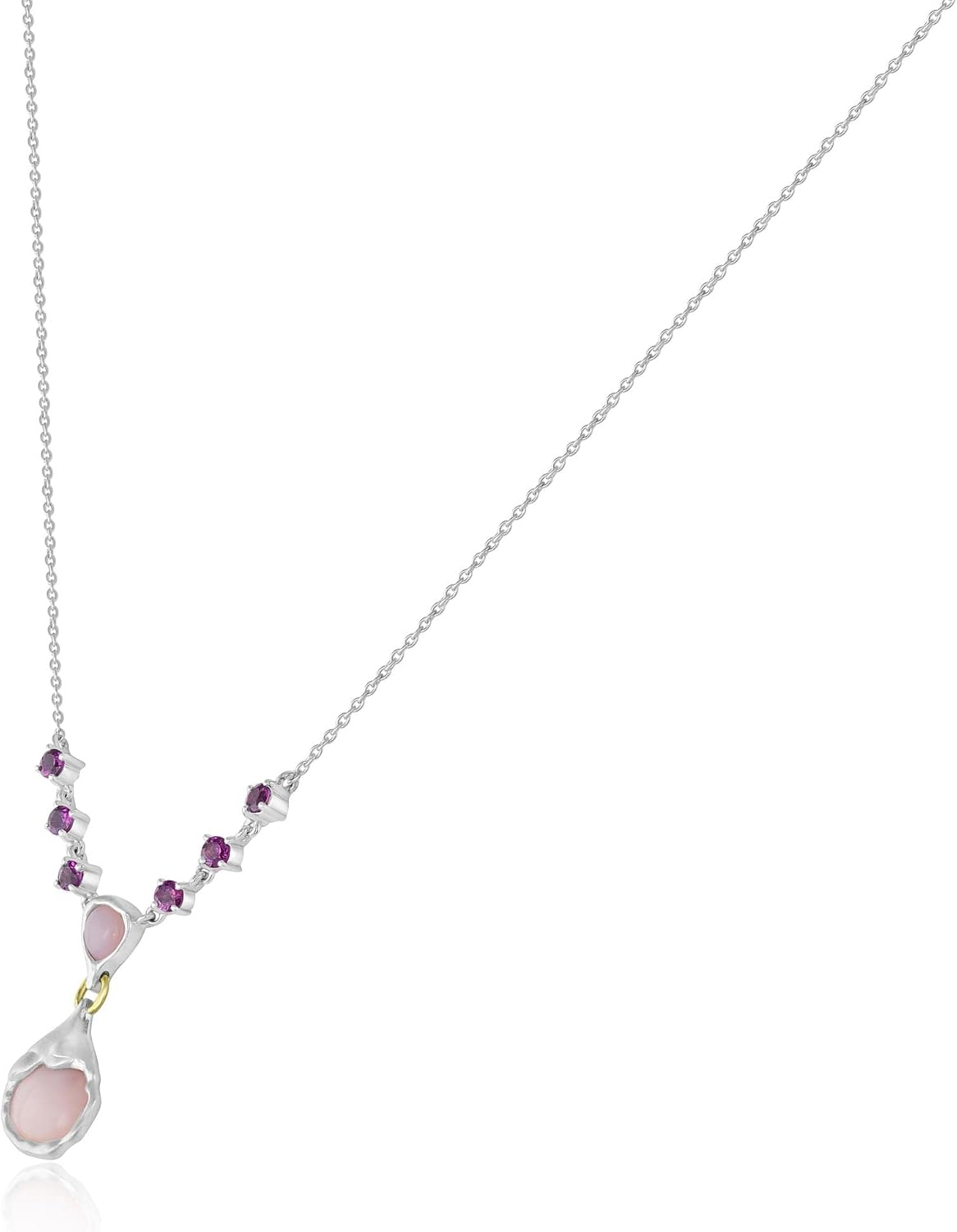 Womens 925 Sterling Silver Pear and Round Gemstone Drop Necklace Gift for Her | Birthstone Jewelry | Wedding | Birthday | Anniversary