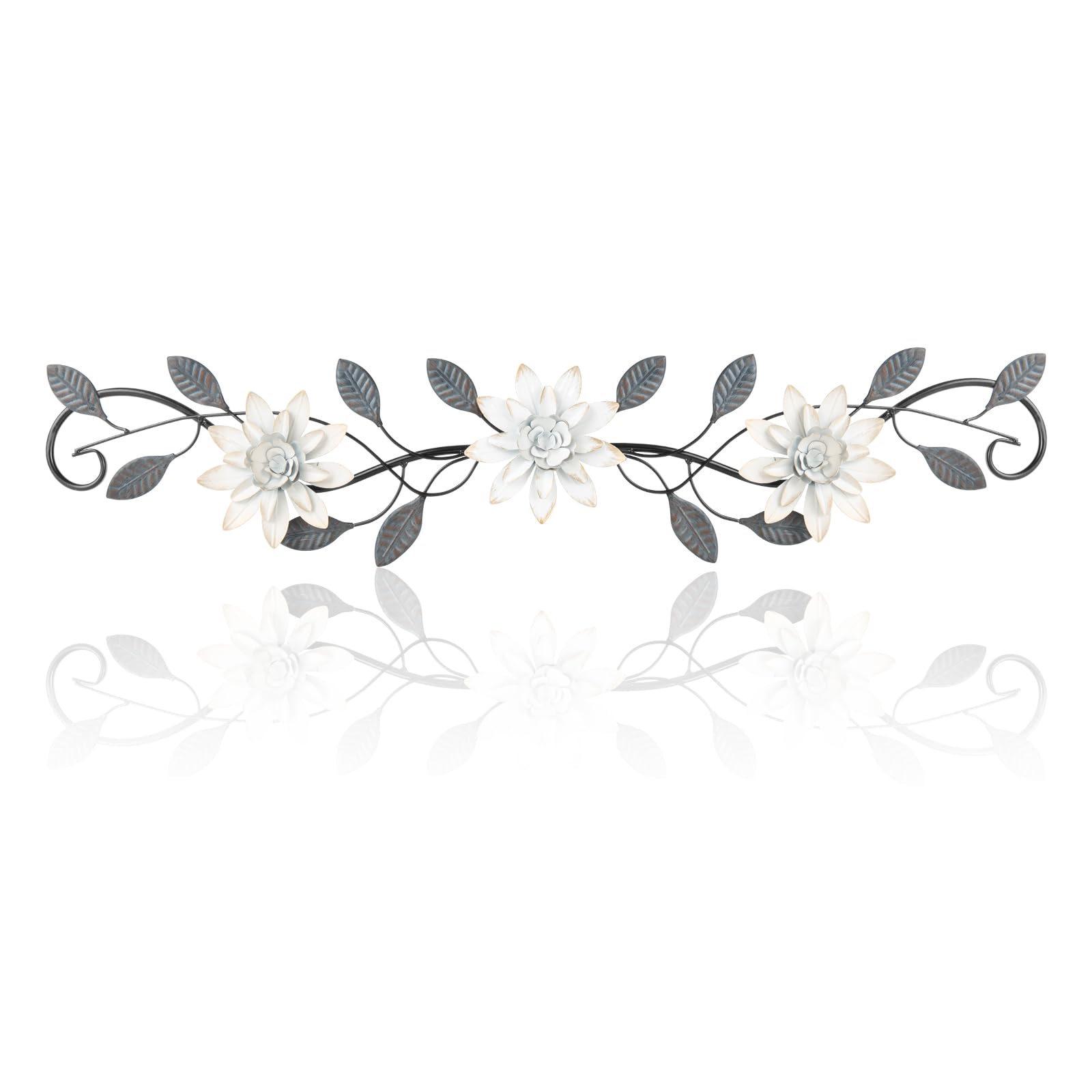 KHJCXS Metal Wall Art Modern Minimalist Metal Flowers Indoor Decor Horizontal Wall Art Iron Artwork,for Over Door,Bedroom,Living Room,Kitchen,Office Scroll Decor
