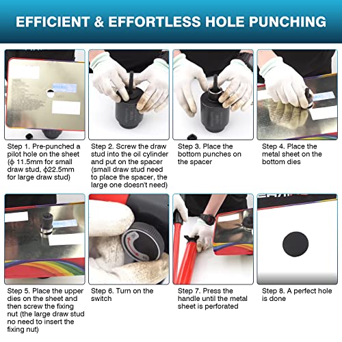 Ironwalls 15 Ton Knockout Punch Set 7/8” To 4-1/2”, Hydraulic Knockout Punch Driver Tool Manual Hole Cutter Puncher Kit With 10Pcs Dies & Punches & Metal Case, Punching Thickness For Steel Up To 3.2Mm #TOP5