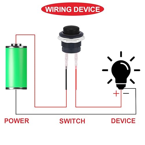 Miniatura 6 de MKBKLLJY Interruptor de botón momentáneo negro de 0.591 in SPST 1A 250V AC  3A 125V AC ON Off 2 pines con cables de terminal bloqueados y tapa de