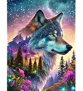 Ekuxom Wolf Diamond Art Kits for Adults, Forest Wolf Diamond Painting Kits, Round Full Drill Anim...