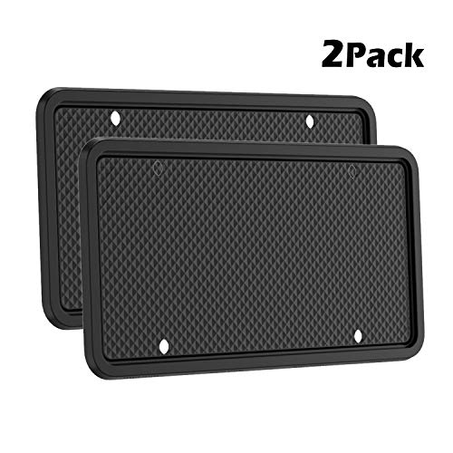 CUHIOY License Plate Frame,Silicone License Plate Frames Rust-Proof, Rattle-Proof, Weather-Proof,Drainage Holes,Universal American Auto License Plate Frame (Black 2 Pack)