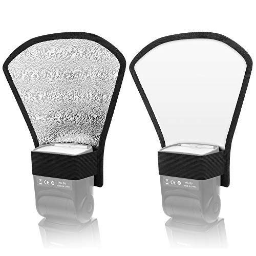 2 Pack Flash Diffuser Reflector - 2-Sided White/Silver Bend Bounce Flash Reflector Kit