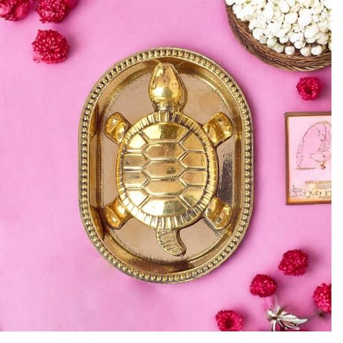 Image of Brass Tortoise Idol for Vastu, Feng Shui & Home Decor - 8 x 5.5 x 1 cm | Golden Turtle Figurine for Good Luck, Prosperity & Positive Energy Showpiece