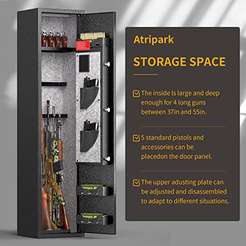 Atripark 4 Rifle Gun Safe, Gun Safes For Home Rifle And Pistols, Quick Access Gun Safes For Rifles And Shotguns, Gun Locker With Adjustable Pistol Rack, Pockets And Removable Shelf #TOP6