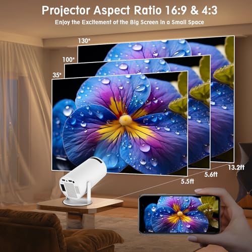 Image of Mini projector with WiFi and Bluetooth, HY300 PRO Portable Projector with 4K 1080P Support, 180 Rotatable Auto Keystone with Android 11 Smart Projector, Compatible with HDMI /USB / Laptop