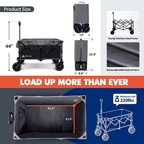 Hikenture Collapsible Wagon With Big Wheels, Enlarged Capacity Beach Wagon For Sand, Heavy Duty Folding Wagon Cart With 2 Drink Holders, Portable Utility Foldable Garden Cart For Outdoor, Camping #TOP2
