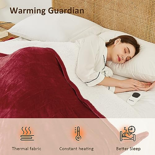 JKMAX Heated Electric Blanket King Size - 100"x90" Flannel Heating Blanket with 10 Heating Levels & 5 Time Settings Over-Heat Protection, Winter Warmer for Adults with ETL Certification(Red)
