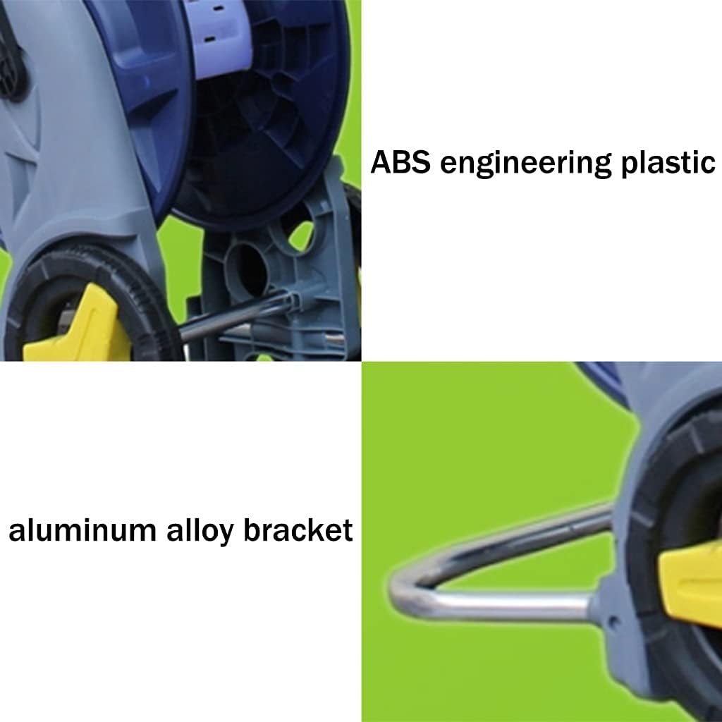 Garden Hose Reel Cart with Hose Household Car Wash ABS+Aluminum Alloy Splicing Water Pipe Cart Rack Retractable Garden Watering Hose Frame Set (Color : Blue Size : +DN15 20m Pipe) (Blue +DN50 50m More