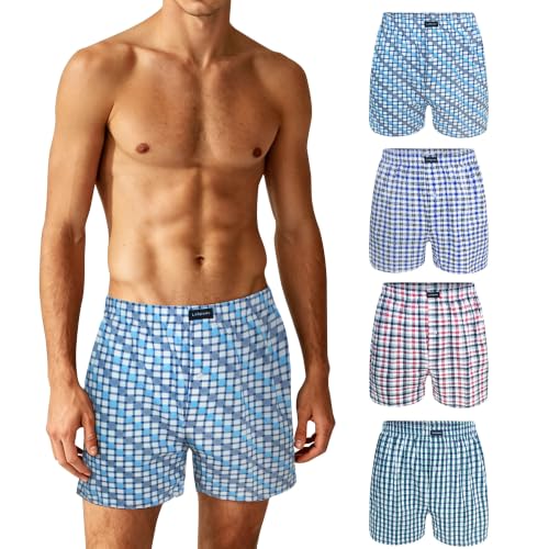 Lot de 4 Caleçon Homme Américain Boxer Homme Coton Doux Calecon Homme Confortable Taille Élastique B-XL