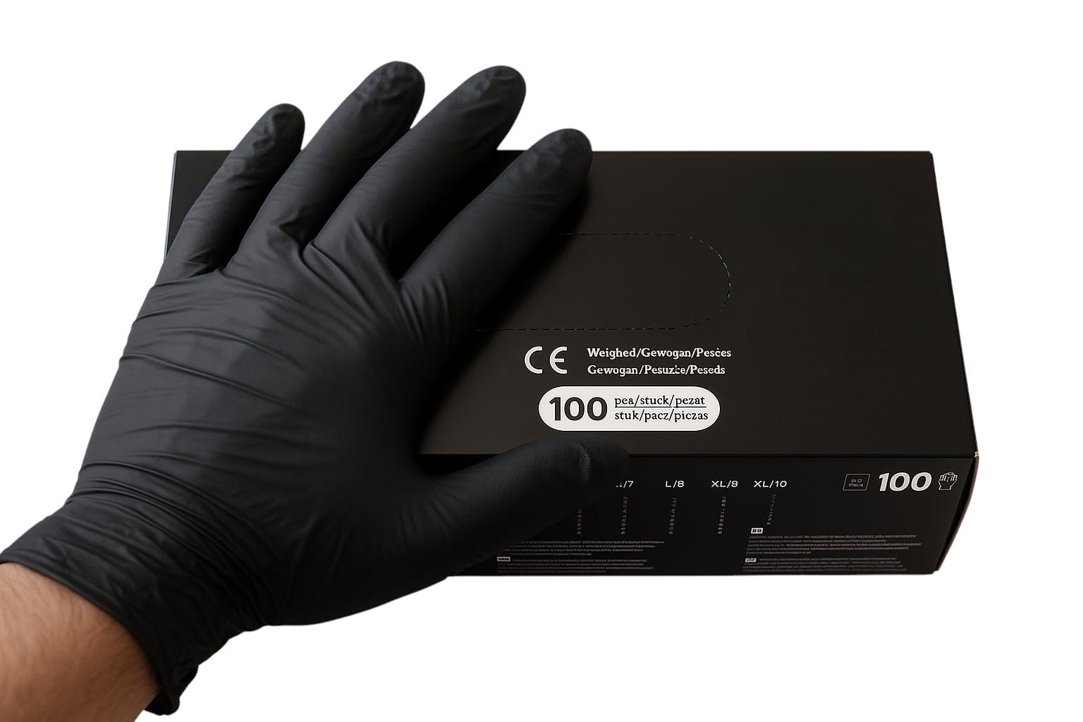 Lot de 100 gants jetables en nitrile sans poudre et sans latex - Taille S à XL - Pour usage médical et commercial - Noir