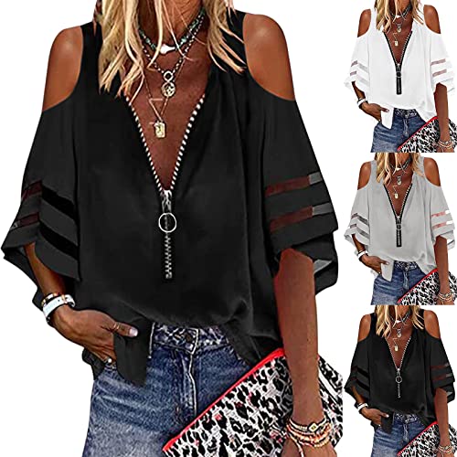 Blusa feminina solta com zíper meia rodada manga malha costura solta tops gráficos atléticos para, P