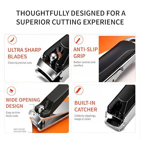 Image of Beaute Secrets Premium Nail Cutter for Men & Women | Stainless Steel Nail Clipper with Magnetic Case | Anti Splash Design | Sharp for Thick Nails, Black