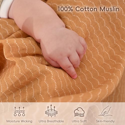 Image of david's kids 4 Pack Baby Muslin Swaddle Blankets, 100% Cotton and Ultra Soft Breathable Receiving Blanket Wrap for Boys Girls, New Born Essentials, Large 47 x 47 inches, Rainbow /Wave