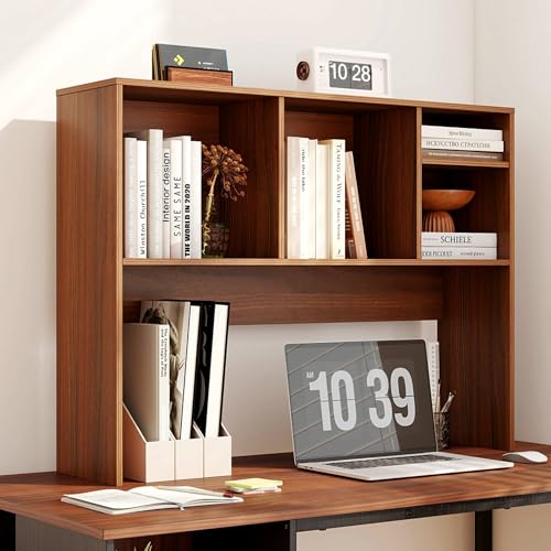 Image of Tangkula Desktop Bookshelf, Countertop Storage Hutch with 4 Shelves for Computer Desk, Desktop 2-Tier Display Rack, Multipurpose Wood Desk Hutch Storage Organizer for Dorm Office Home (Walnut)
