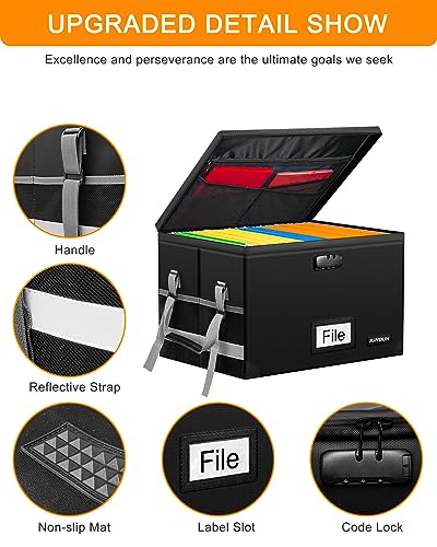 JUNDUN File Box with Lock,Fireproof Document Box with Handle and Zipper,Collapsible File Organiser,Home Office Fire Safe Storage Filing Box for A4 Suspension File Folder - Cosy Home Interiors JUNDUN File Box with Lock,Fireproof Document Box with Handle and Zipper,Collapsible File Organiser,Home Office Fire Safe Storage Filing Box for A4 Suspension File Folder - Image 4