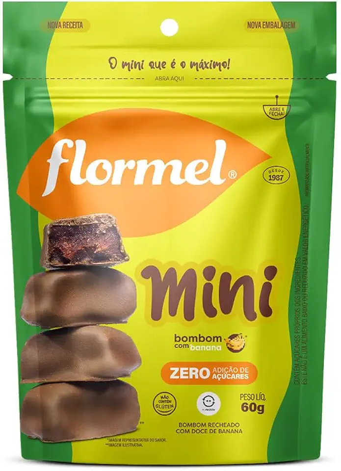 Mini Bombom com Banana FLORMEL Zero Açúcar 60 Gramas