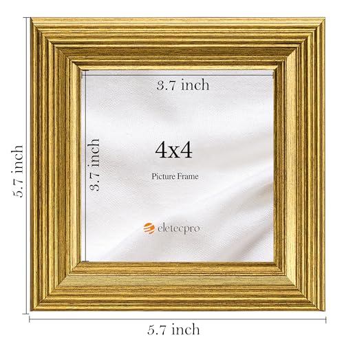 Image of eletecpro 4x4 Gold Picture Frames Set of 4, Vintage Photo Frames with Clear Acrylic Cover, Gallery Wall Art Display 4x4 Photo for Tabletop and Wall Mount, Home Decor
