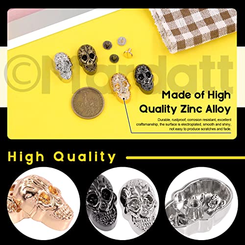 Mardatt 40Pcs 4 Colors Alloy Skull Rivet Studs Assortment Kit, Gun Color/Silver/Bronze/Gold Ghost Head Rivets Screws Decorative Punk Skull Ghost Rivet Stud Buttons For Diy Leather Bags Shoes #TOP3