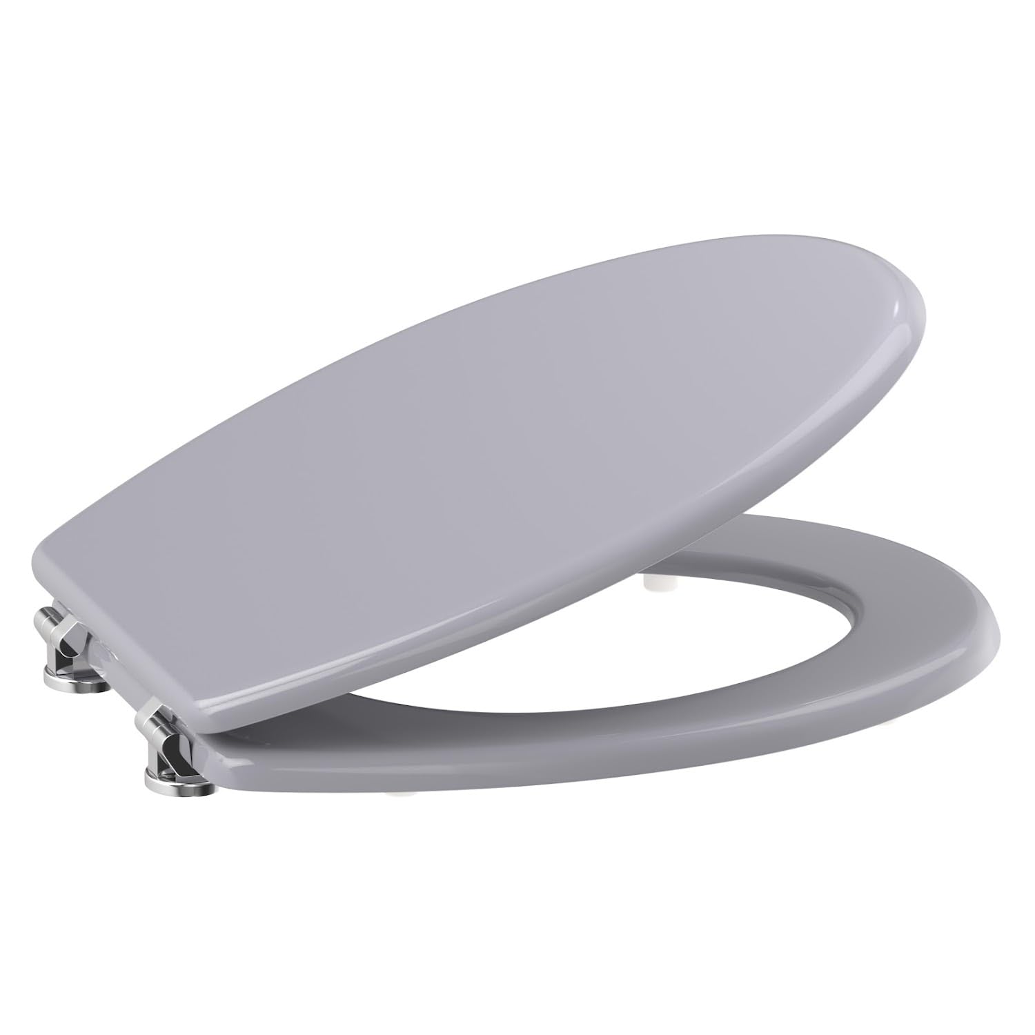 Affine® Toilet Seat Grey Gloss Moulded Wood Round Wooden Bottom Fitting Fixings Traditional Bathroom Durable Hinges Easy Clean Seats for Toilets