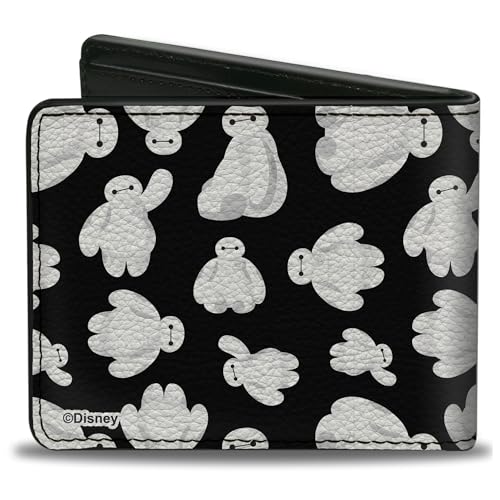 Buckle-Down Disney Wallet, Bifold, Big Hero 6 Baymax Poses Scattered Black White, Vegan Leather2