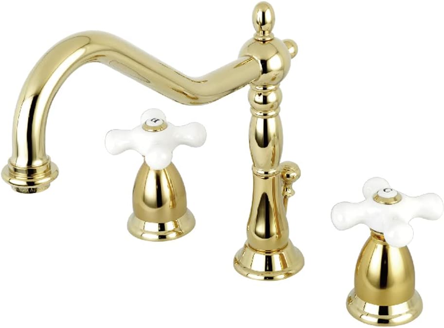 Kingston Brass KS1998PX Heritage Widespread Lavatory Faucet with Px Handle and BRS Pop-Up, Brushed Nickel