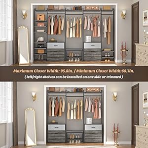 Aheaplus 8FT Closet Organizer Systems with 6-Drawers, 96'' Wood Closet Organizer with Storage for Walk In Closets, Clothing Rack Wardrobe Closet Garment Rack for Hanging Clothes, Bedroom, Black Oak Aheaplus 8FT Closet Organizer Systems with 6 Drawers 96 Wood Closet Organizer with Storage for Walk In Closets Clothing Rack Wardrobe Closet Garment Rack for Hanging Clothes Bedroom Black Oak