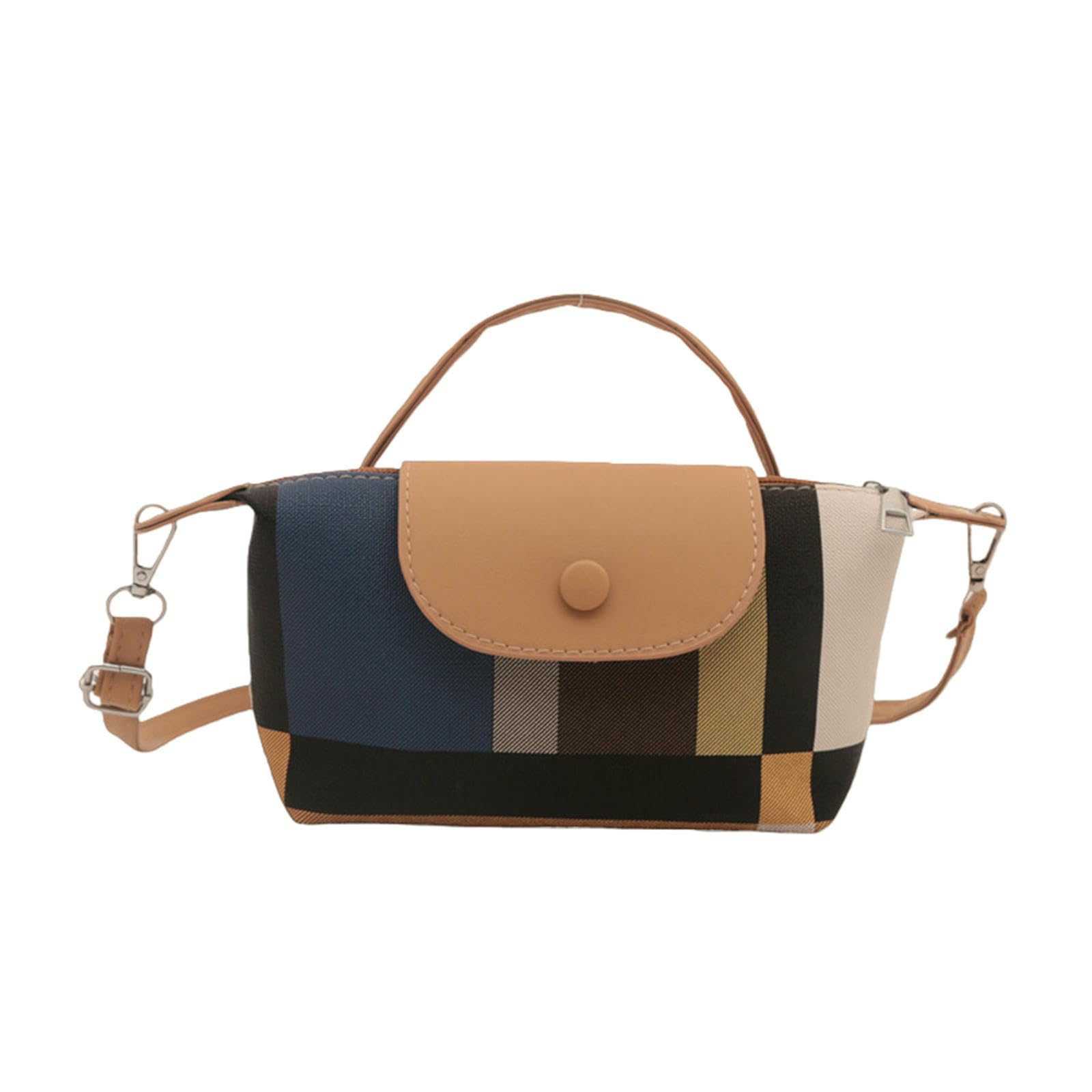 Zcabybd Khaki East-West Crossbody Bag Fashionable Mini Plaid Casual Shoulder Retro Armpit Contrast Color Handheld Bag