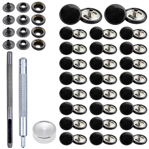 Boutons-pression 15 mm en métal noir avec outil de fixation par WedDecor pour vêtements - 500 pcs