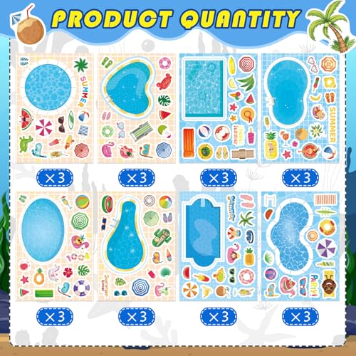 Image of Summer Stickers, Make a Pool Sticker, Make Your Own Stickers for Kids | 24 Sheets Pool Stickers, Mix & Match Craft Kit for Summer Party Favors & Activities