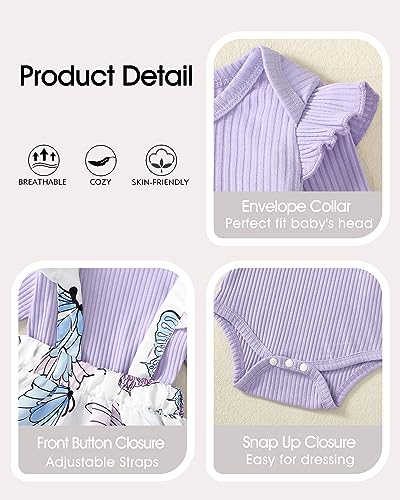 Image of Newborn Baby Girl Clothes Toddler Long Sleeve Ruffle Romper Top Infant Skirt Set Little Girl Overall Dress