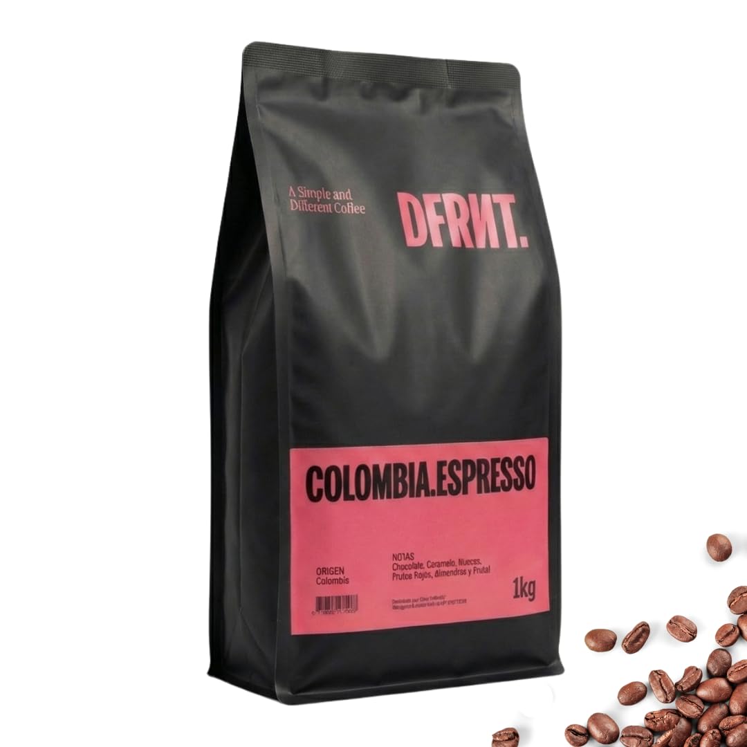 DFRNT. Colombia Espresso 1 kg – Café de Especialidad en Grano (88 Puntos SCA) – Specialty Coffee Beans 100% Arábica – Notas Chocolate y Caramelo – Ideal para Espresso – Tueste Reciente en España