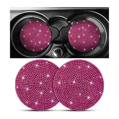 Image of Osilly Bling Car Cup Holder Coaster, 2 Pack Crystal Rhinestone Anti-Slip Insert Coasters, Universal 2.75 Inch Fashion Automotive Cup Mat, Car Interior Accessories Decor Gifts for Women (Rose Red)