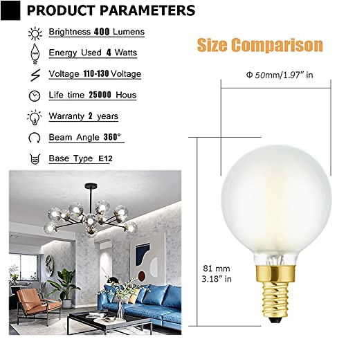 Leools Frosted G16.5 Led Bulb E12 G16 1/2 Led Candelabra Bulb 40W Led Edison Bulb 4000K 400Lm Ac120V 4W G50 Led Globe Bulb For Chandelier,Vanity And Ceiling Fan Light Bulbs 6Pack #TOP1