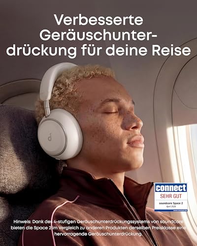 Image of Soundcore Space 2 by Anker, Active Noise Cancelling Headphones with Protective Case, Comfortable Fit, 50H Playtime, LDAC Hi-Res Wireless Audio, Dual Connection, Clear Calls, Bluetooth 6.1, Nap Mode
