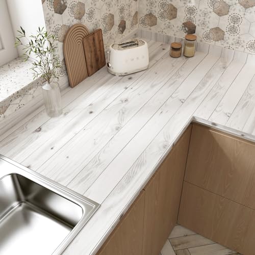 Yullpaper Vinilo Encimera Cocina Madera Blanca Papel Pintado Autoadhesivo Madera Vinilo Blanco Para Muebles Armario Papel Pared Decoracion Pared Dormitorio Vinilo Adhesivo Muebles Madera 40cm X 300cm