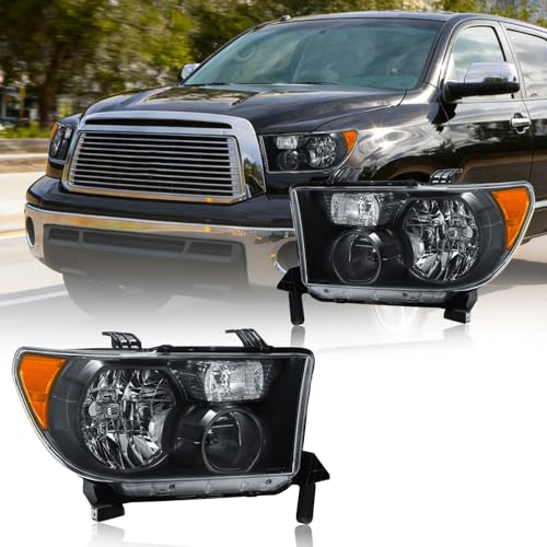 DimFlux Headlight Assembly, Headlights Kit Compatible with 2007-2013 Toyota Tundra/2008-2017 Sequoia Replacement Headlamp Black Housing Amber Reflector by DimFlux - Image 2
