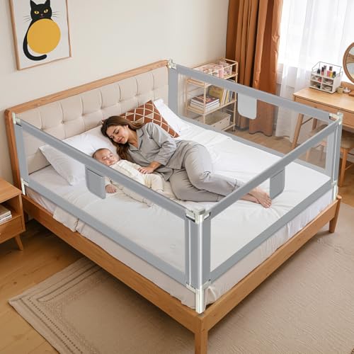 Ikodm Barrera de cama para niños, 2 x 200 cm y 1 x 180 cm, barrera de protección de la cama regulable de 64 – 96 cm, protección contra caídas, barandilla para cunas, barandilla para cuna de bebé,