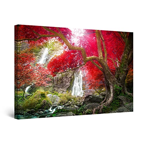 Startonight Impression sur Toile Arbre Rouge et Cascade - Tableau Abstrait - Decoration Murale Salon Moderne - Image sur Toile - Grande 80 x 120 cm Idée...