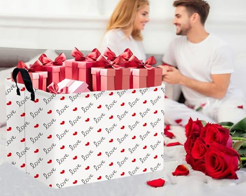 Image of Valentines Day Basket Large Foldable Heart Shaped Storage Box for Gifts Kids Empty Storage Bins Rectangular Toy Organizer Decor (Black LOVE Red Love)
