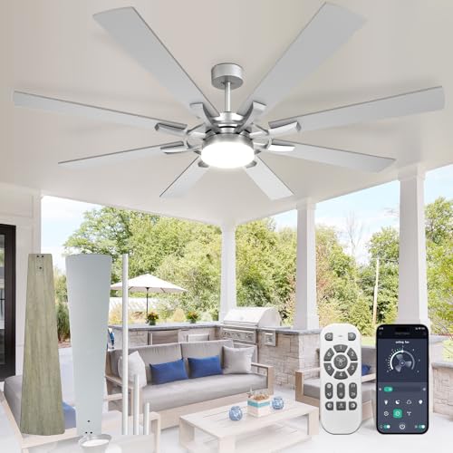 Image of Depuley 72-Inch Ceiling Fan with Light: Modern 8-Blade Brushed Nickel Indoor Outdoor Fans with Remote App Control Dimmable Light - Ultra Quiet DC Motor Reversible 6 Speed Timer