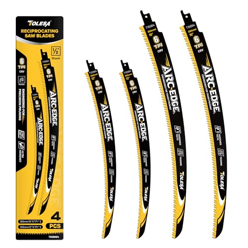 Image of TOLESA 12&15in. Japanese Teeth Reciprocating Saw Blade, Arc Edge Wood Pruning Saw Blades 6TPI for Tree Trimming, Wood Cutting, Durable & Sharp, 4-Pack