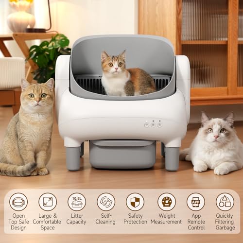 Image of Automatic Cat Litter Box,Self Cleaning Litter Box for Multiple Cats with Open Top Design,App Control and Safety Protection,Ultra-Quiet,Easy Setup,Light Gray