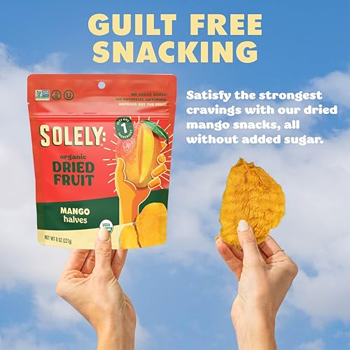 Image of SOLELY - Organic Dried Mango Halves (8 oz Resealable Bag) - Real Fresh Fruit - 1 Ingredient - Healthy Snacks for Adults & Kids - Non GMO, Vegan Snacks, Shelf Stable - 1 Bag (8 oz)