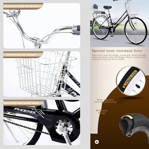 Bicicleta de carretera para adultos con transmisión de 7 velocidades y estante trasero para desplazamientos y fitness