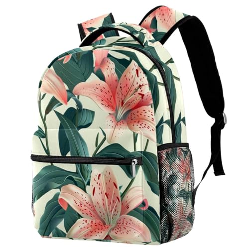Sac à dos pour filles et garçons motif lys rose