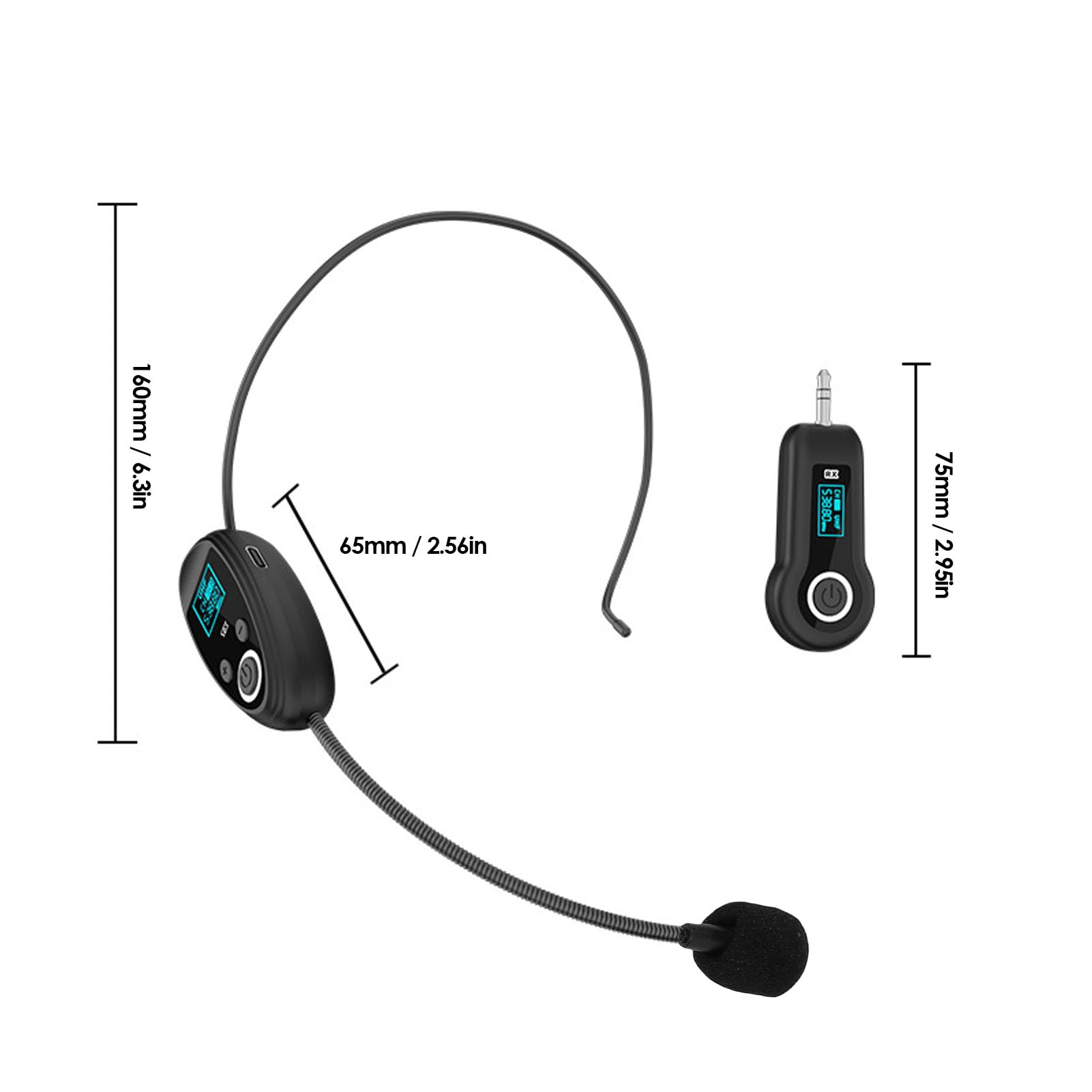 Annadue Microfono Ad Archetto Wireless 2.4G UHF, Microfono Lavalier Wireless con Connettore da 3,5 Mm e 6,35 Mm per Insegnamento, Fitness, Guida Turistica, Amplificatore vocale. (1 per 2)
