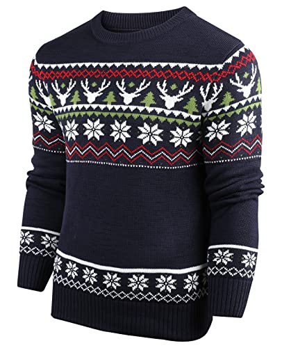 Danfiki Men's Sweater Crewneck Soft Casual Sweatshirts Knitted Classic Christmas Winter Jumper Warm Pullover Navy - Image 2
